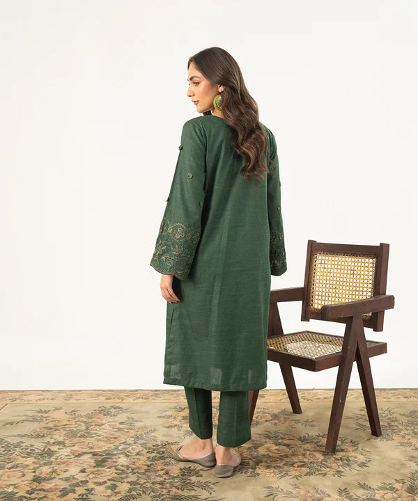 2PC - Embroidered Self Textured Suit
