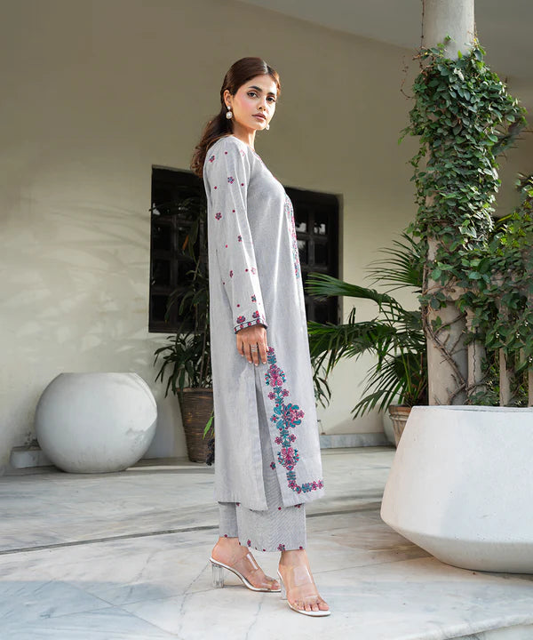 2PC - Embroidered Striped Lawn Cotton Suit