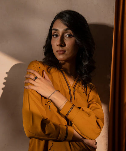 2PC - Embroidered Crepe Solid Suit