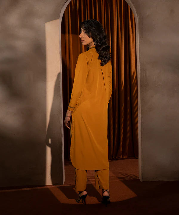 2PC - Embroidered Crepe Solid Suit