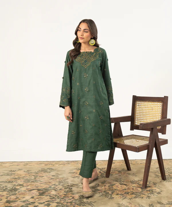 2PC - Embroidered Self Textured Suit