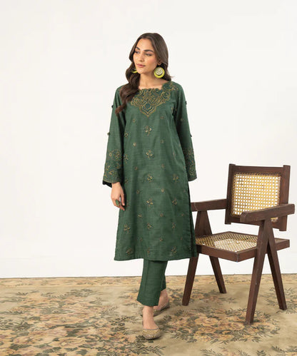 2PC - Embroidered Self Textured Suit