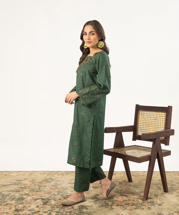 2PC - Embroidered Self Textured Suit