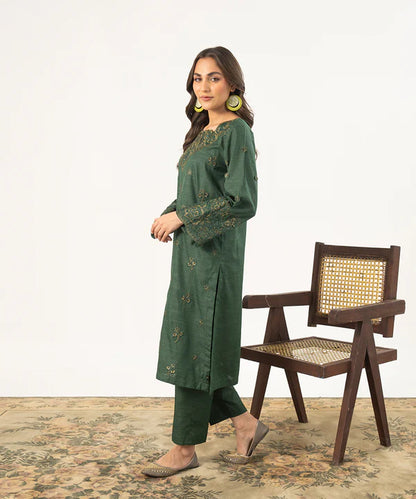 2PC - Embroidered Self Textured Suit