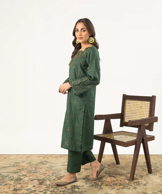 2PC - Embroidered Self Textured Suit
